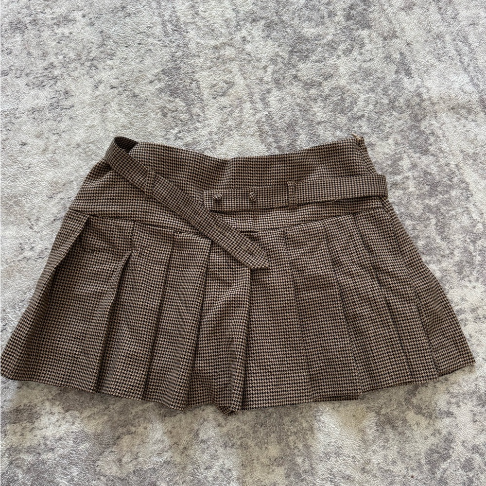 Zara Brown Checkered Mini Skirt